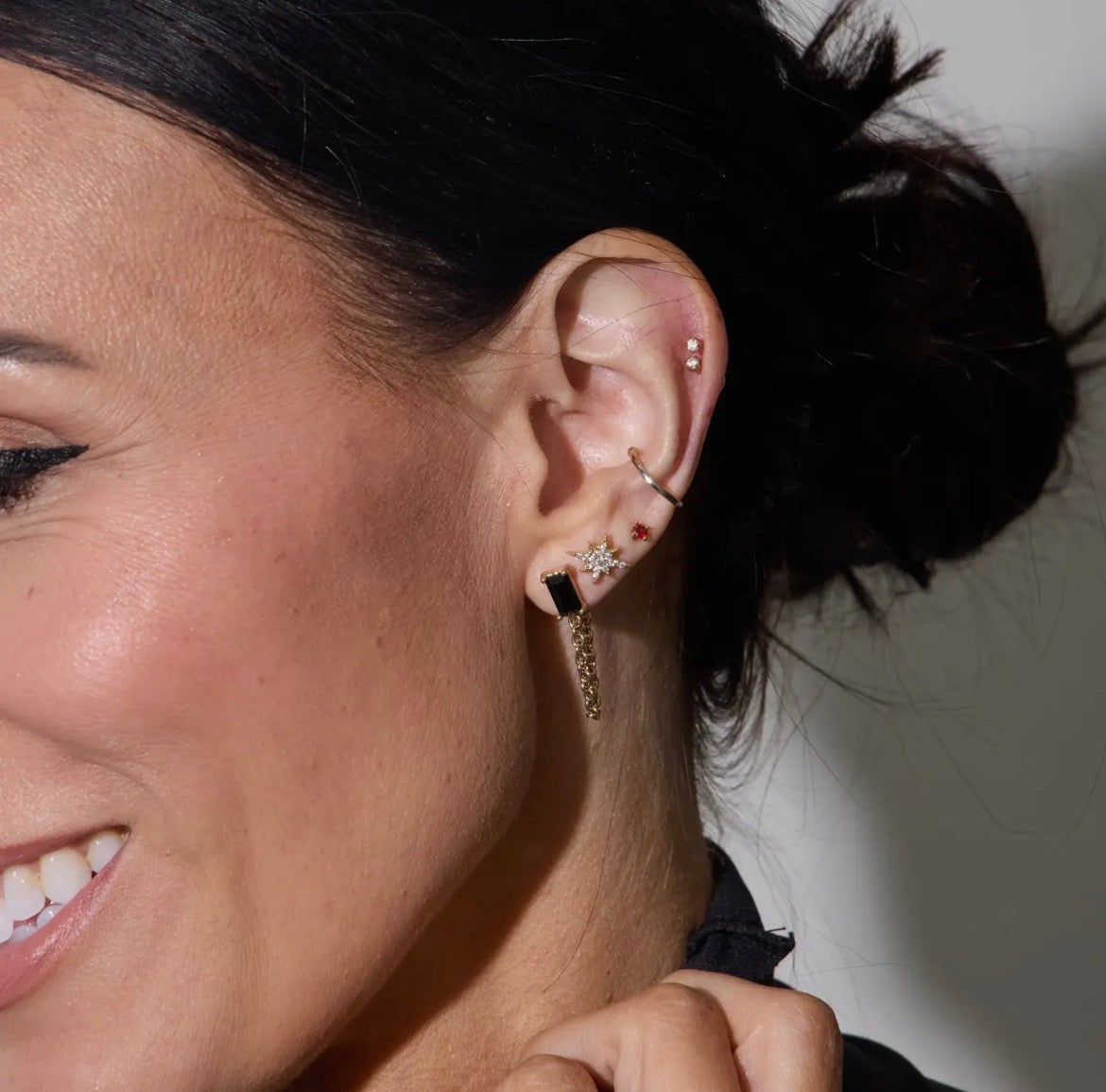 Nickel & Suede | Black Baguette Chain Drop
Stud Earrings
