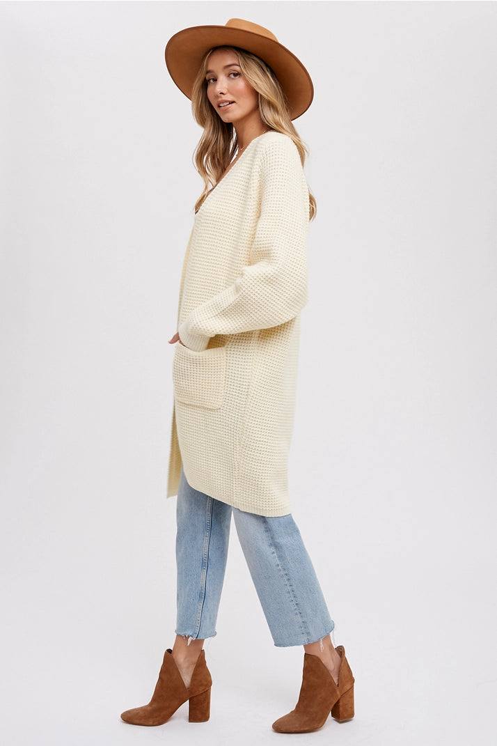 Cream Chunky Waffle Cardigan Sweater