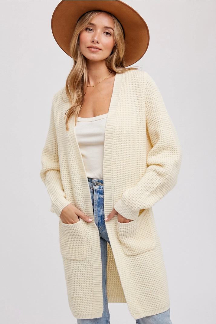 Cream Chunky Waffle Cardigan Sweater