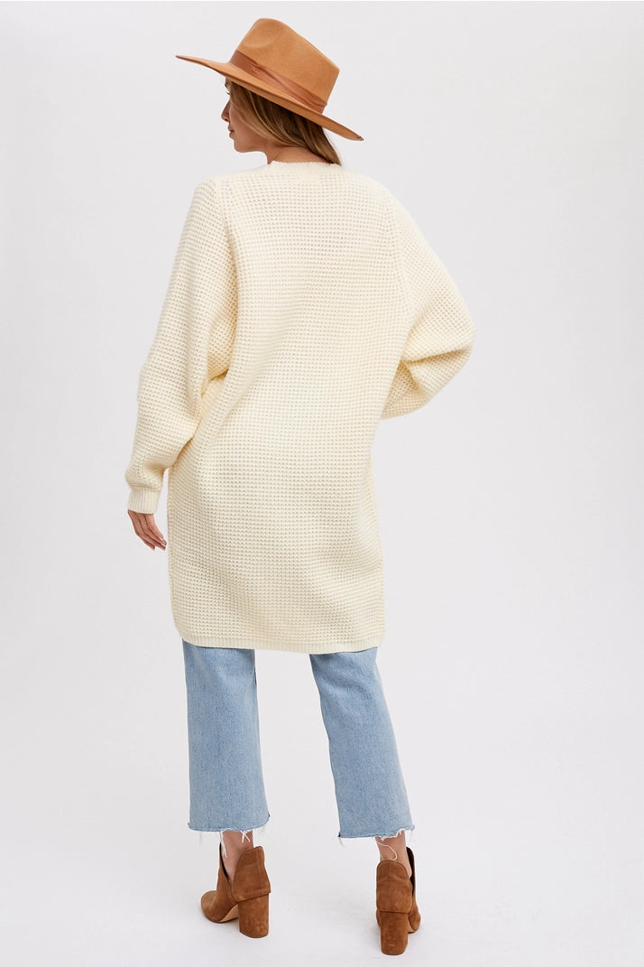 Cream Chunky Waffle Cardigan Sweater