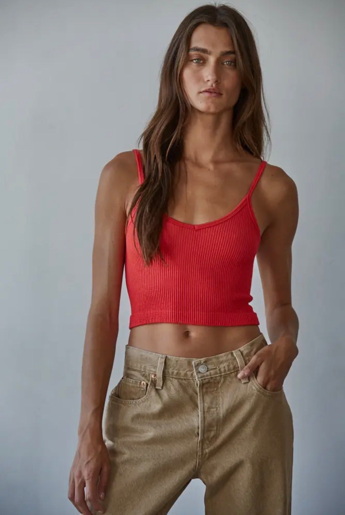 Knit Ribbed Seamless UV
Neck Brami | Tomato