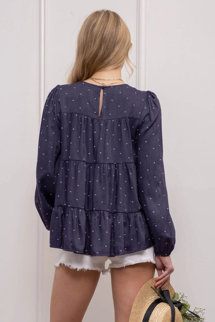 Navy Tiered Dot Top