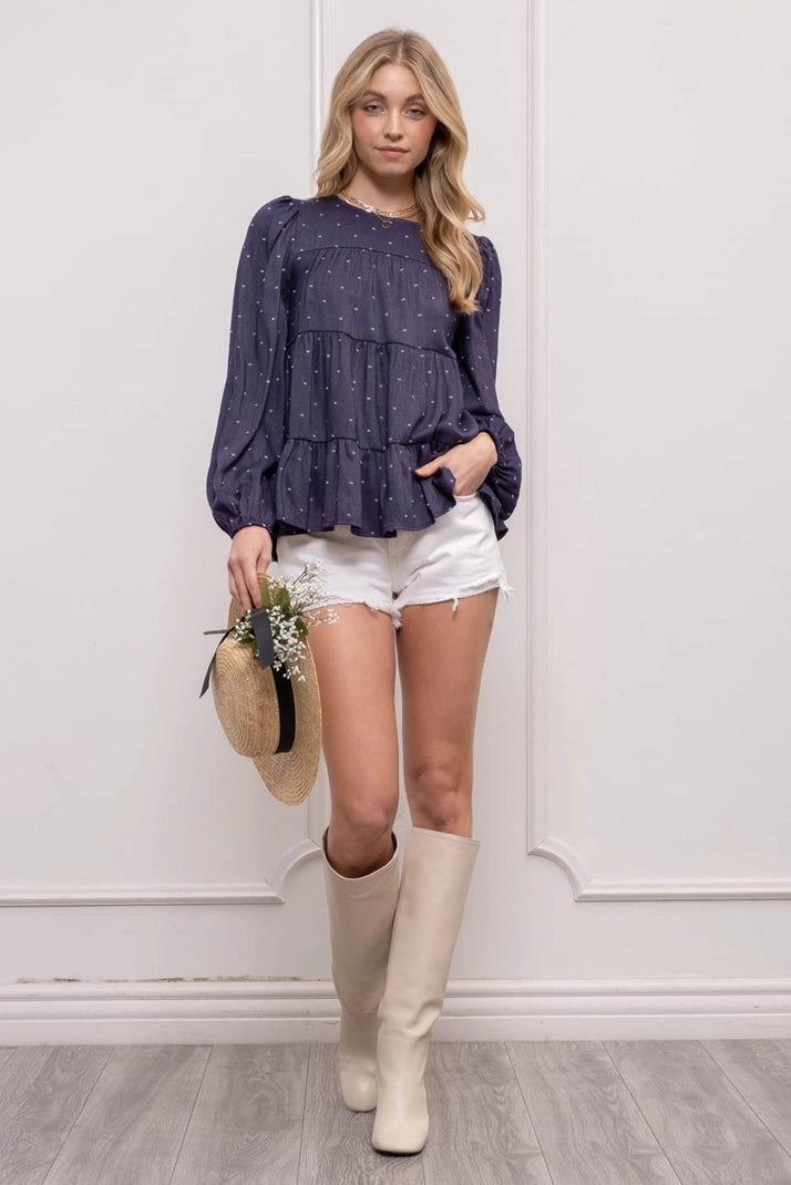 Navy Tiered Dot Top