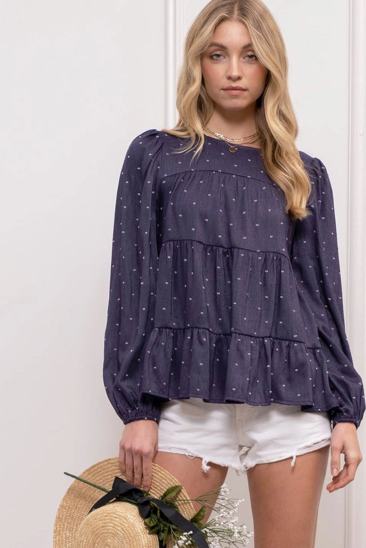 Navy Tiered Dot Top