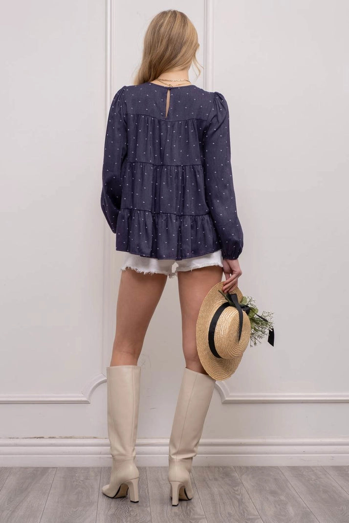 Navy Tiered Dot Top