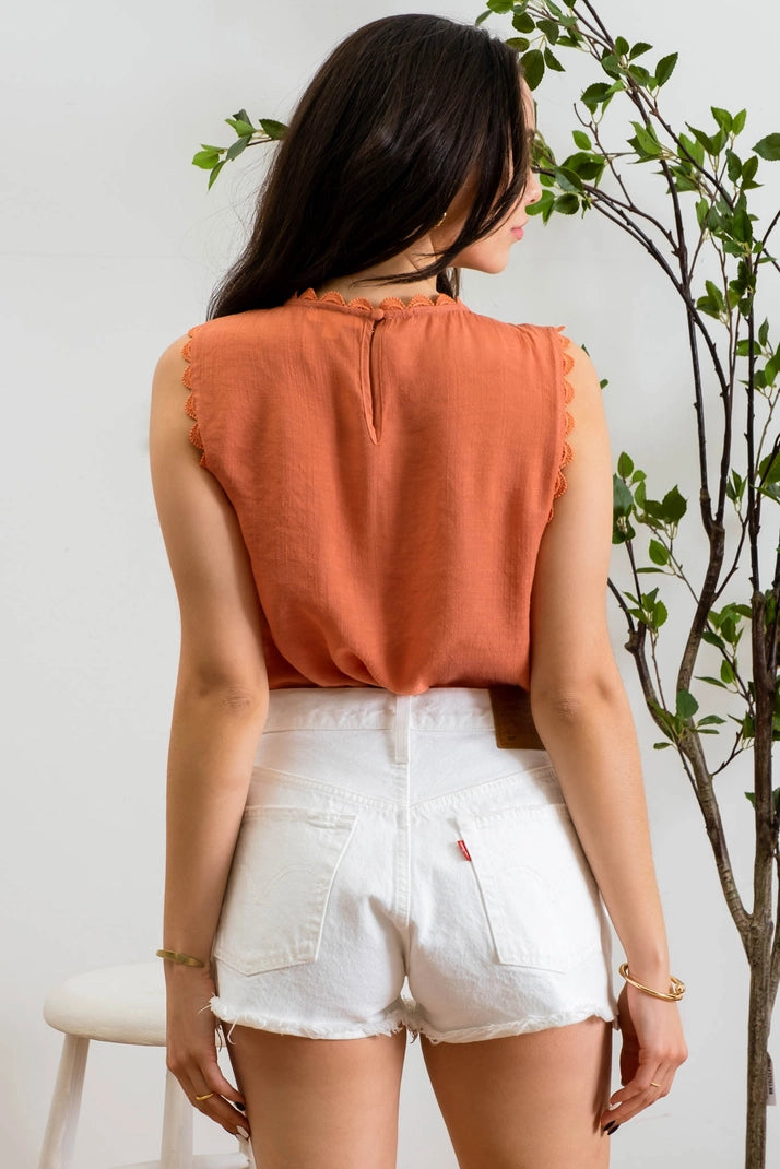 Sienna Sleeveless Lace Edge Woven Top