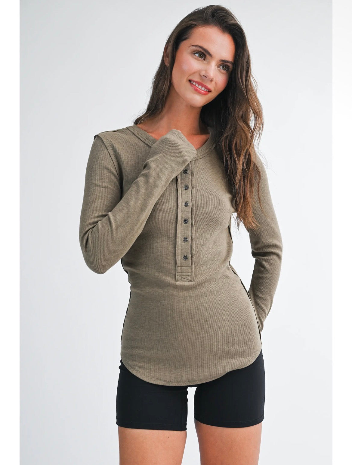 Henley Long Sleeve Top | Mocha
