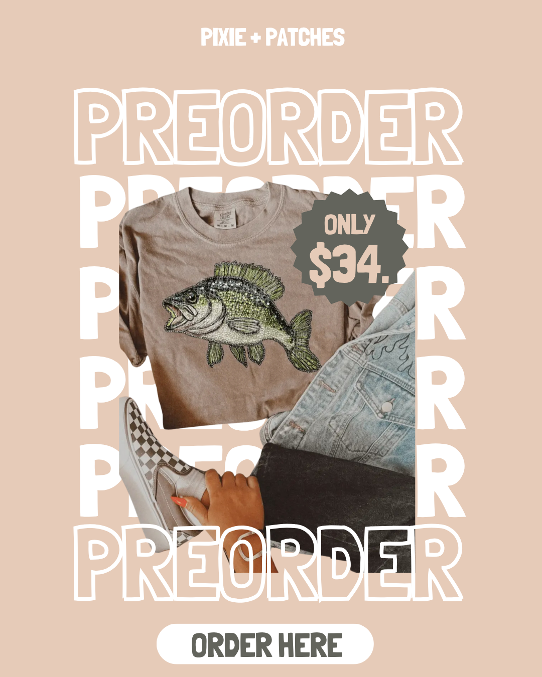 PREORDER | Faux Rhinestone Bass Fish Tee