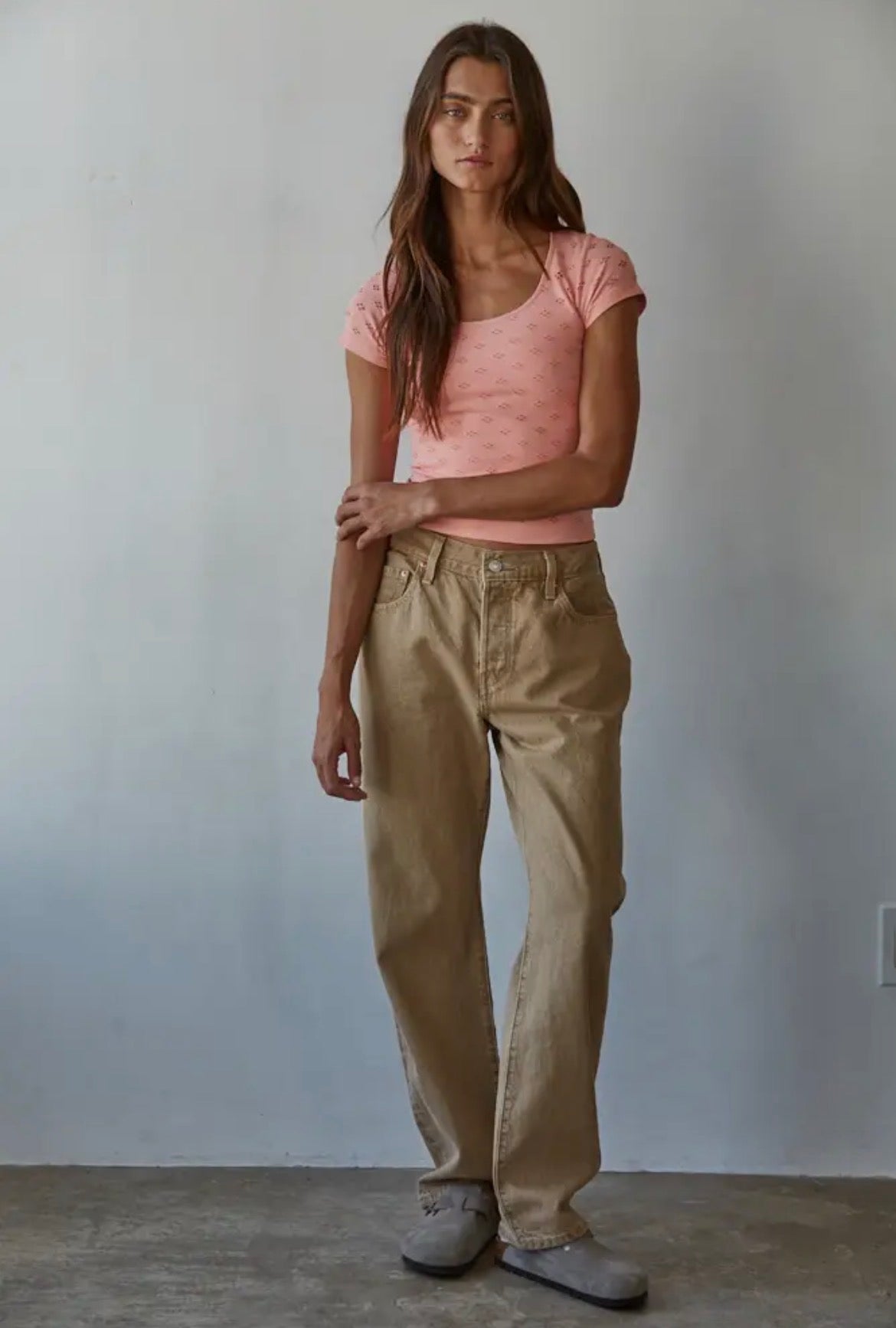 Seamless Eyelet Round
Neck Short Sleeve Top | Peaches N Cream