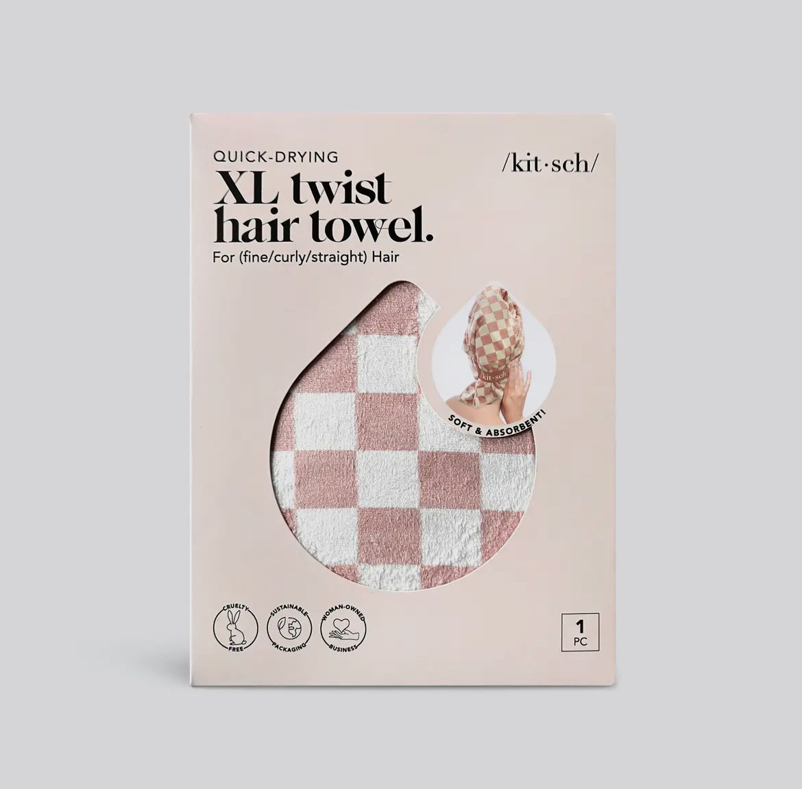 KITSCH | Extra Large Quick-Dry Hair Towel
Wrap | Terracotta Checker