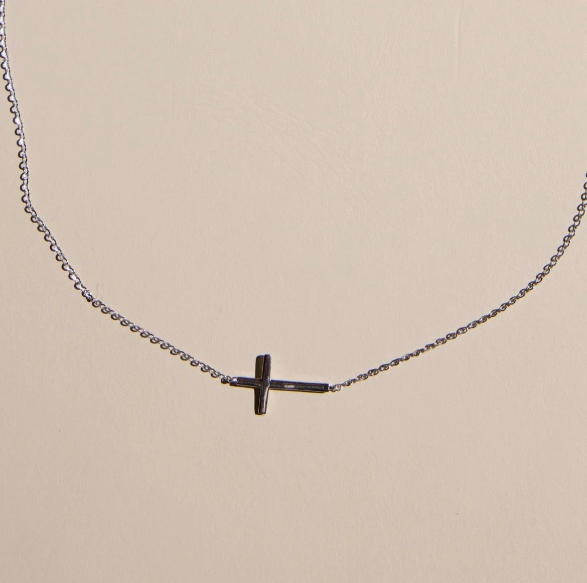 Nickel & Suede | Silver Waterproof Sideways
Cross Necklace
