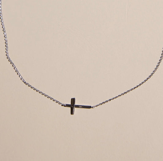 Nickel & Suede | Silver Waterproof Sideways
Cross Necklace