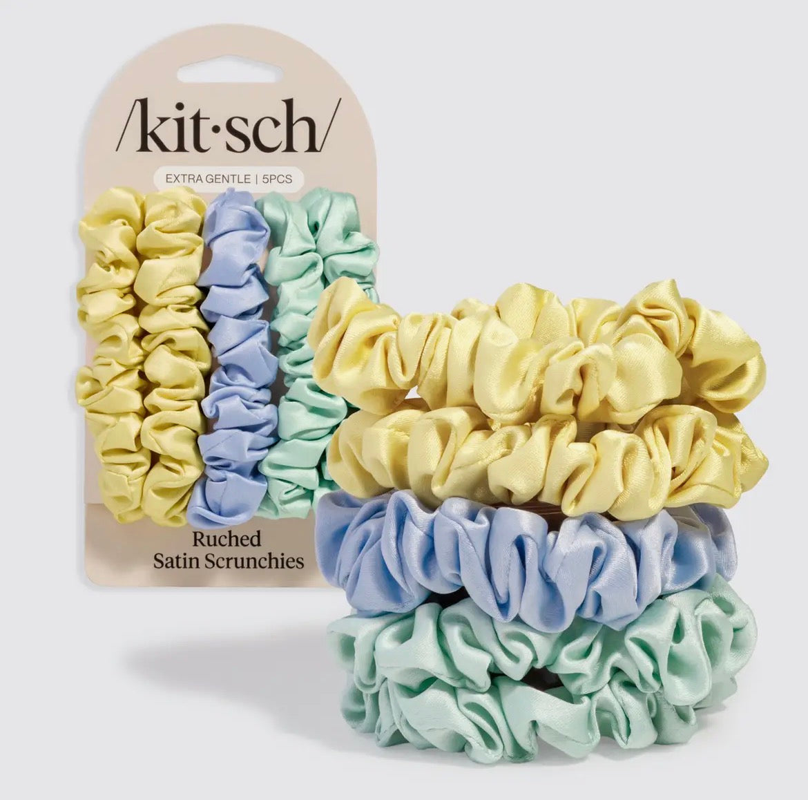 KITSCH | Ruched Satin Scrunchies 5pc Set - Coastal