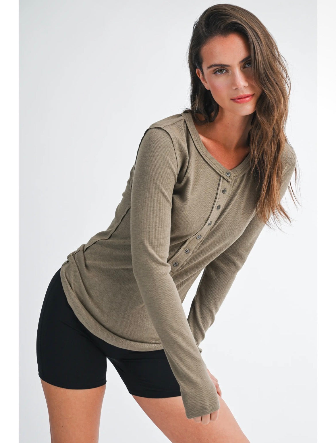 Henley Long Sleeve Top | Mocha