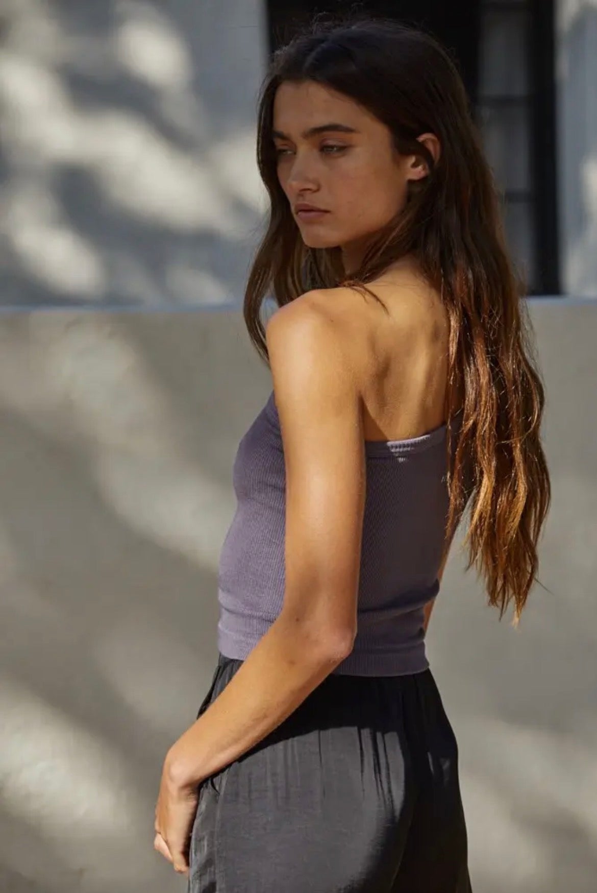 Seamless One Shoulder Ribbed Top | Asphalt Gray