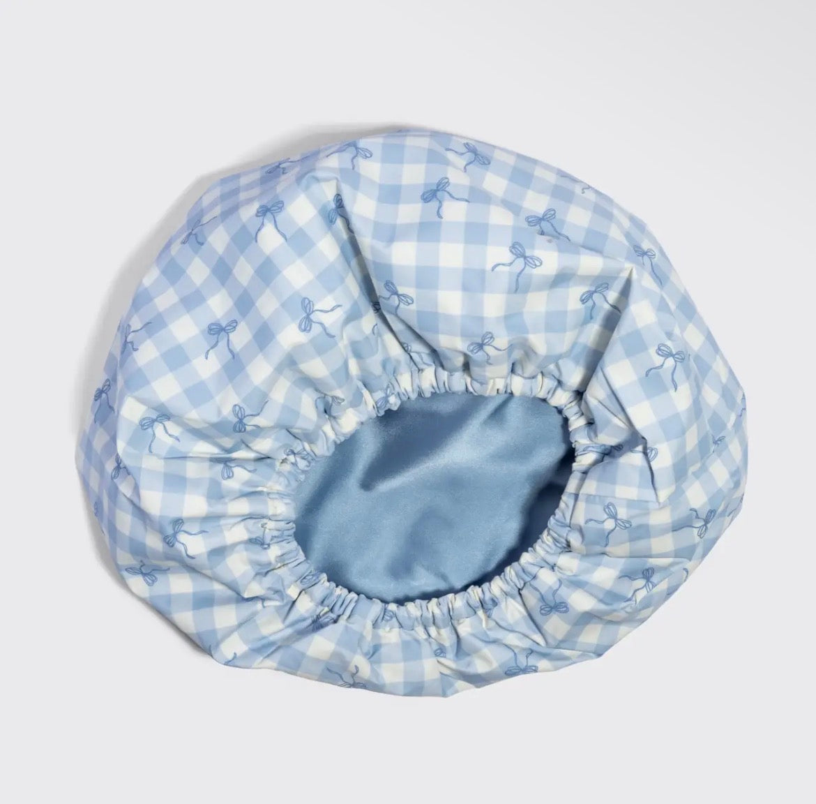 KITSCH | Satin Lined Flexi Shower Cap | Gingham Blue
