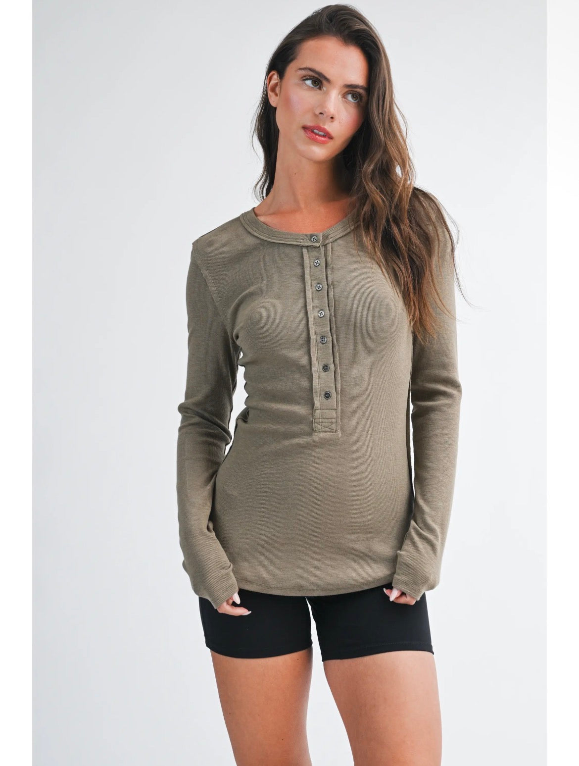 Henley Long Sleeve Top | Mocha