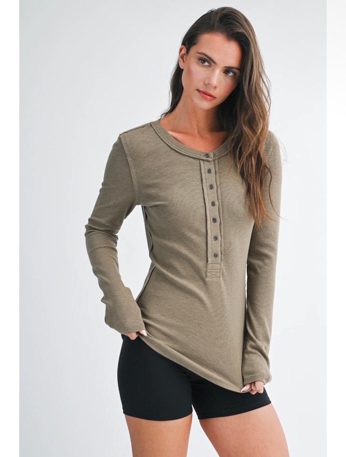 Henley Long Sleeve Top | Mocha