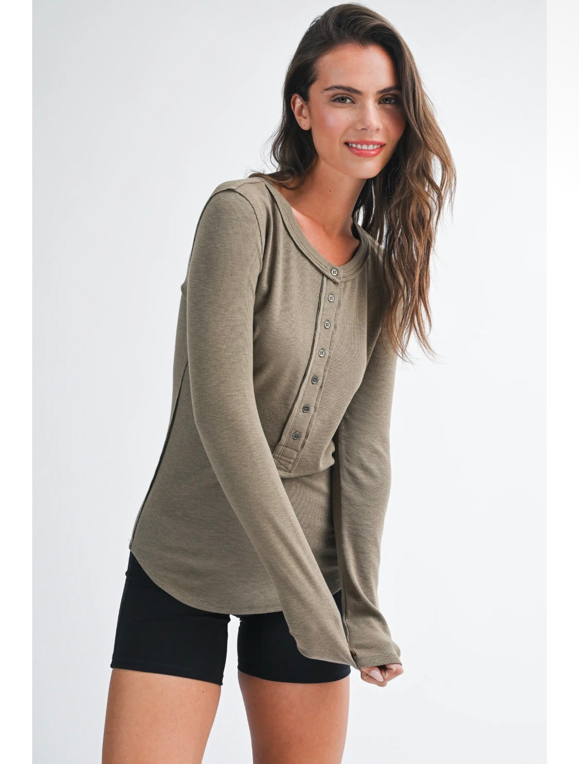 Henley Long Sleeve Top | Mocha