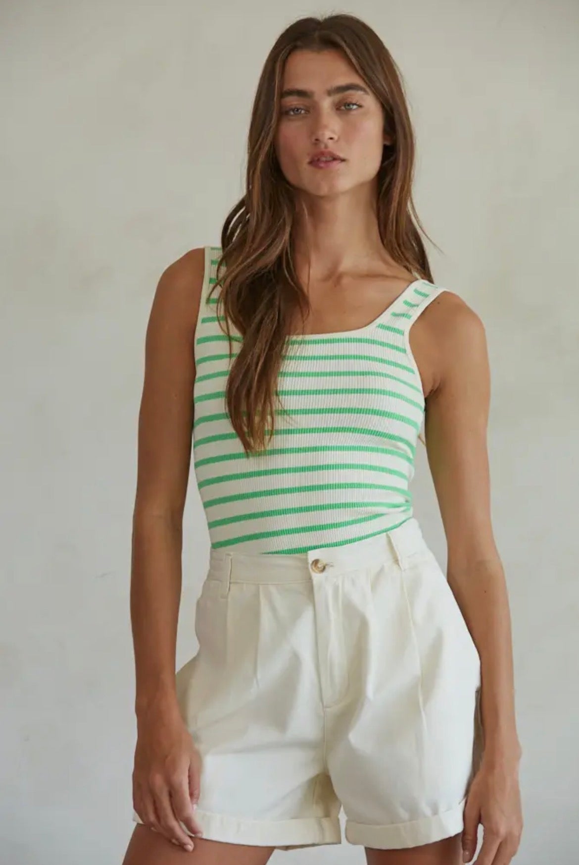 Knit Nylon Spandex
Seamless Ribbed Bodysuit | Cream + Green Apple