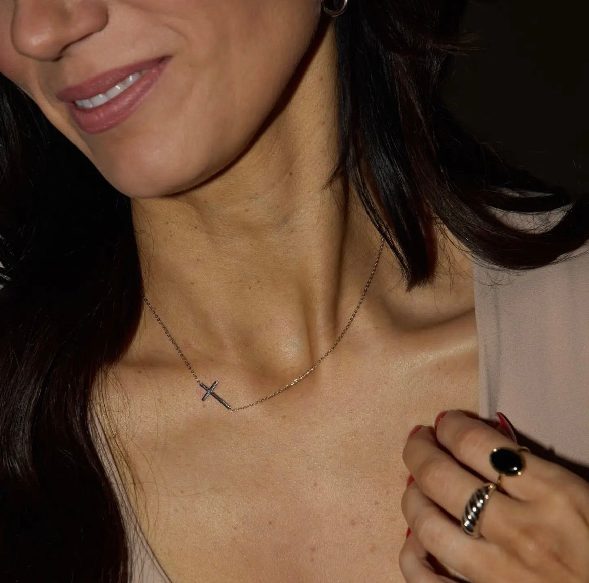 Nickel & Suede | Silver Waterproof Sideways
Cross Necklace