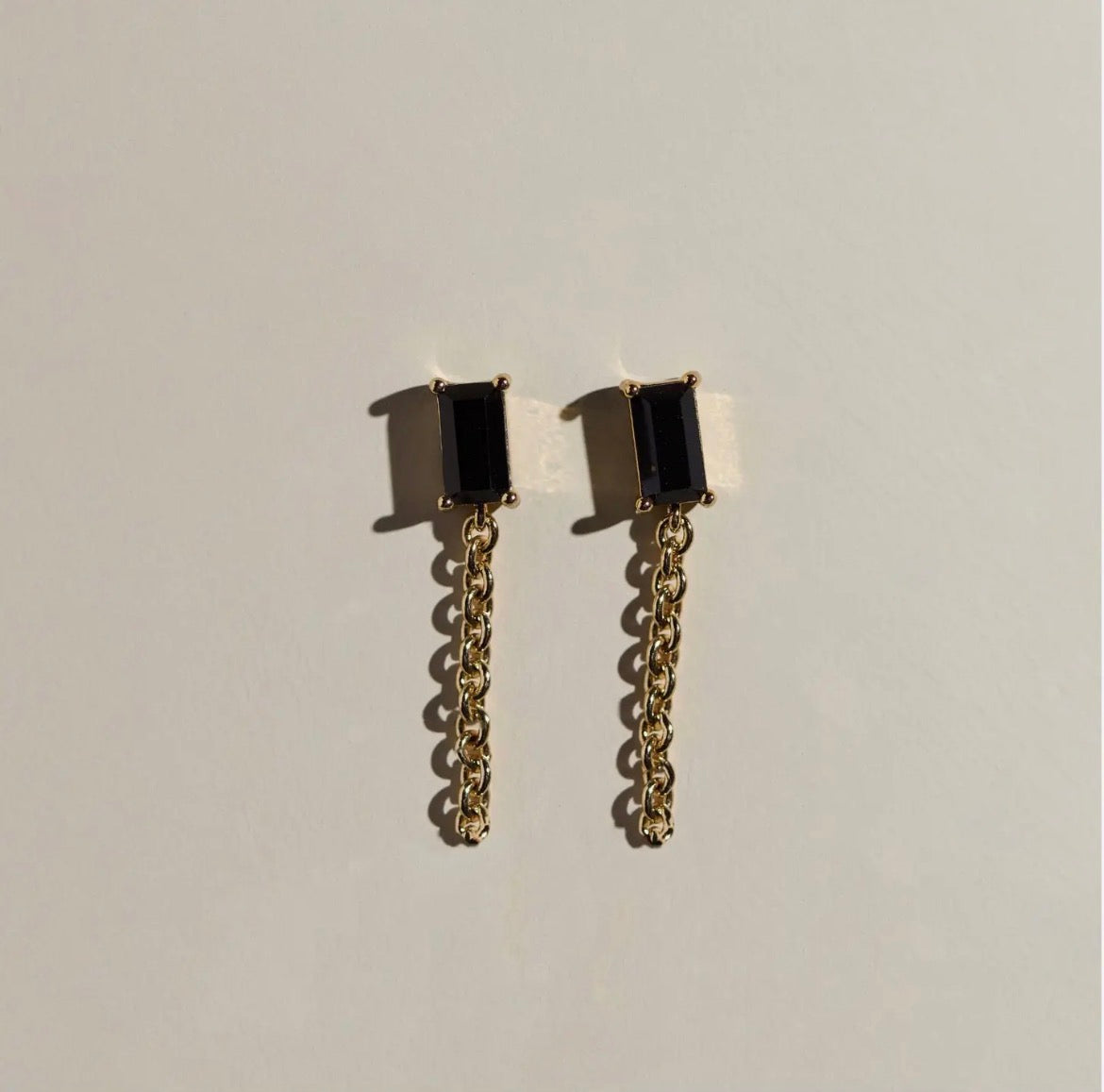 Nickel & Suede | Black Baguette Chain Drop
Stud Earrings