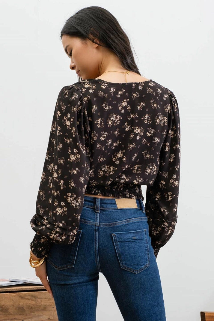 Black Floral Cropped Top