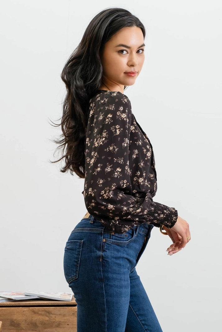 Black Floral Cropped Top