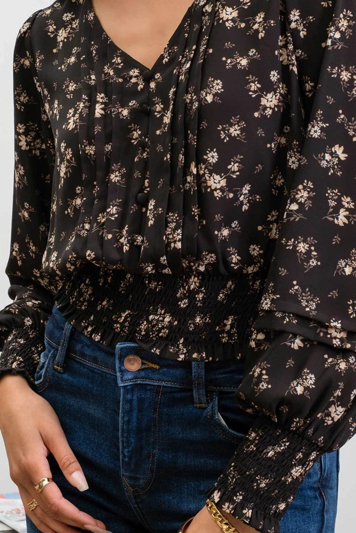 Black Floral Cropped Top