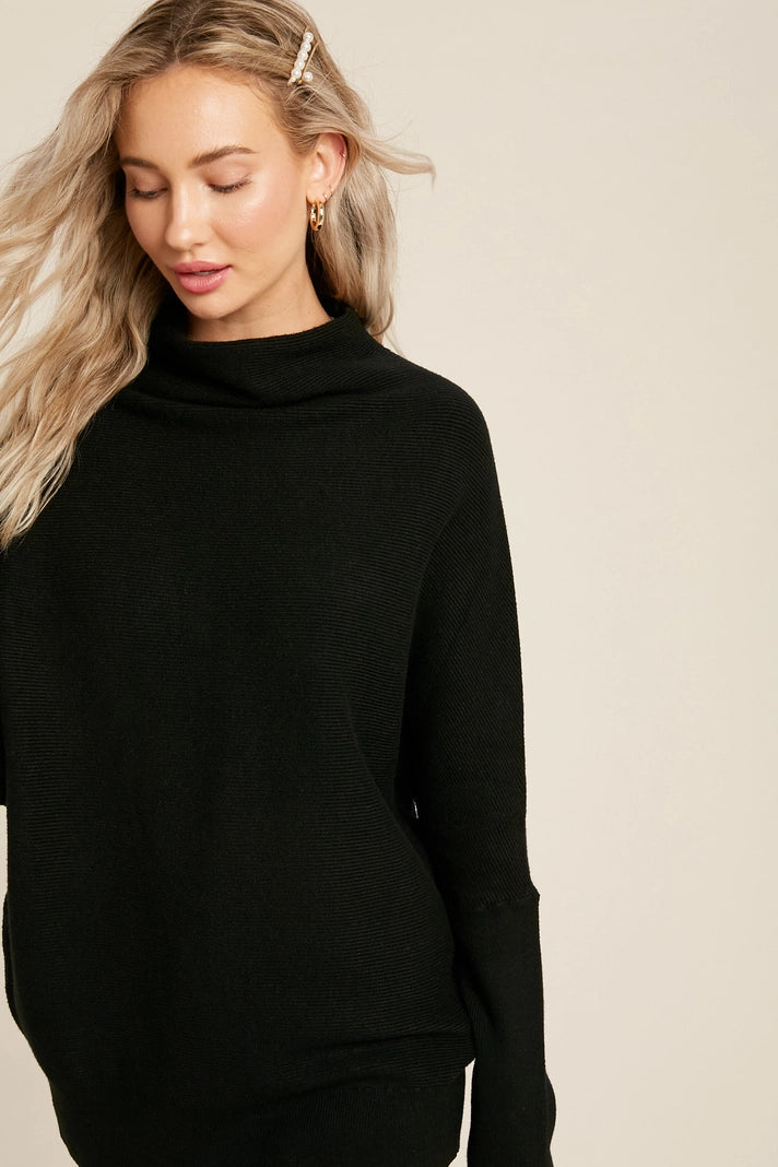 Navy Slouch Neck Dolman Pullover