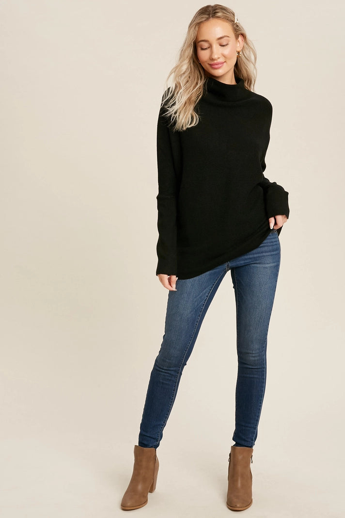 Navy Slouch Neck Dolman Pullover