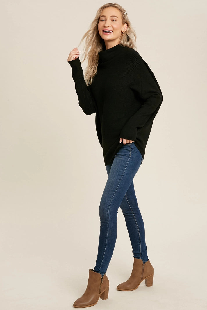 Navy Slouch Neck Dolman Pullover