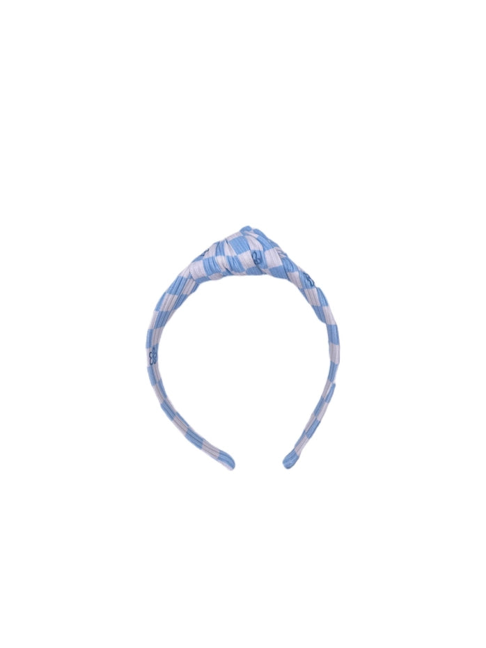 Blue Mini Flower Checkered Top Knot Headband