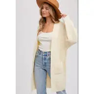 Cream Chunky Waffle Cardigan Sweater