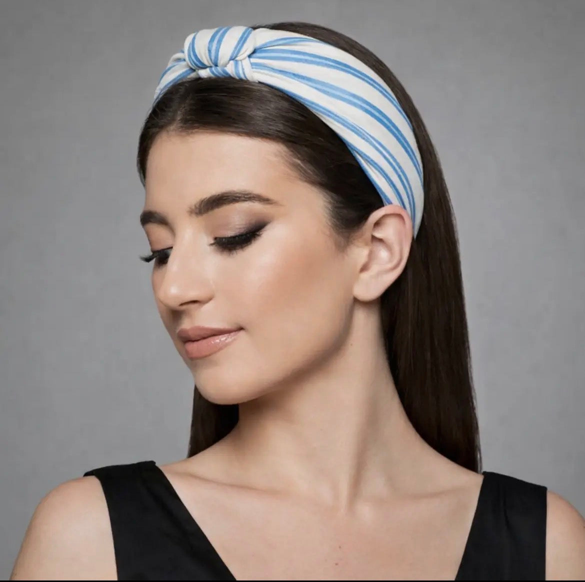 Blue + White Stripe Knotted Headband
