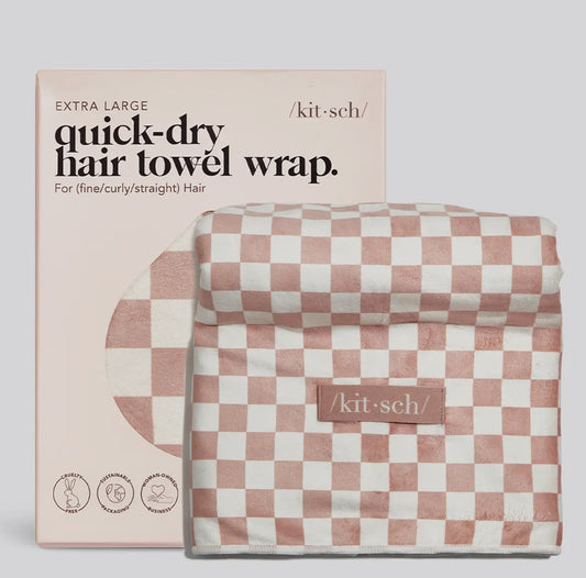 KITSCH | Extra Large Quick-Dry Hair Towel
Wrap | Terracotta Checker