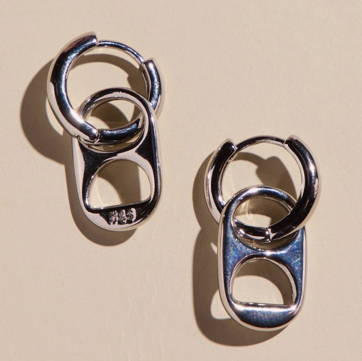 Nickel & Suede | Silver Soda Tab Huggie Earrings
