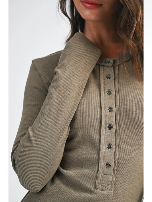 Henley Long Sleeve Top | Mocha