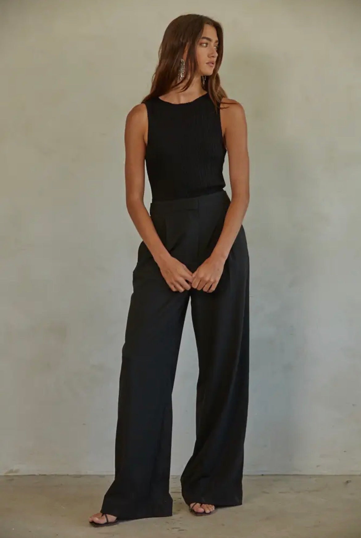 Knit Sweater Ribbed Boat
Neck Sleeveless Top | Black