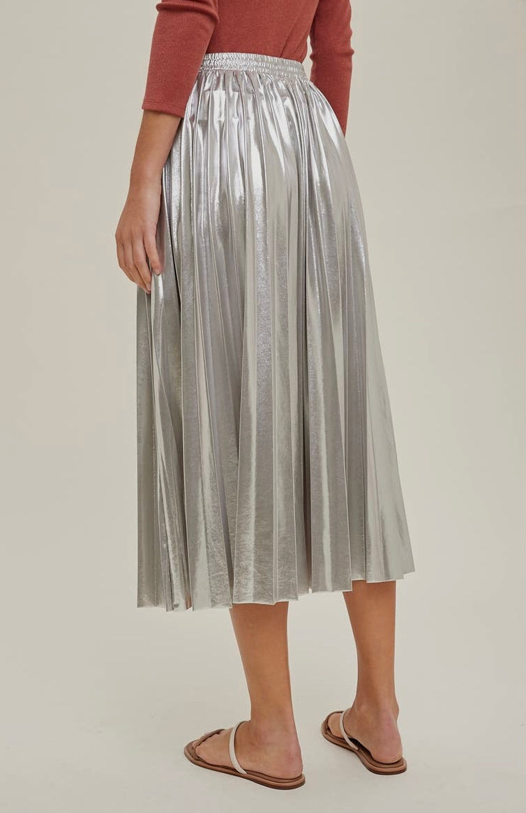 Silver Metallic Pleated Skirt