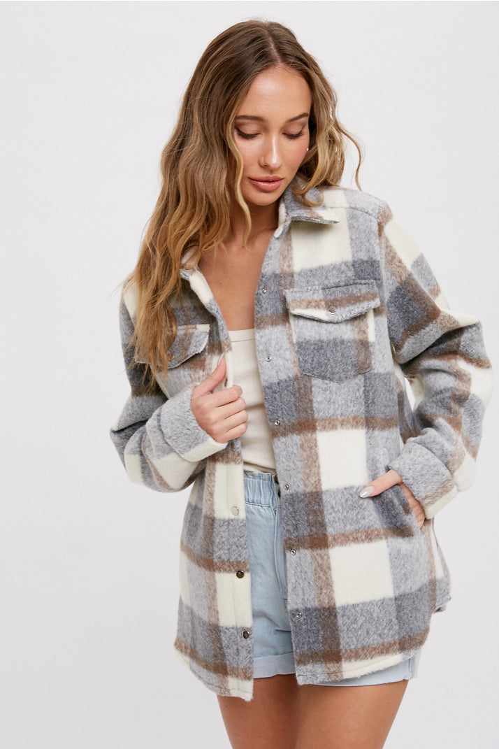 Grey Plaid Brushed Flannel Shacket