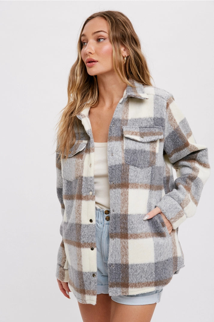 Grey Plaid Brushed Flannel Shacket