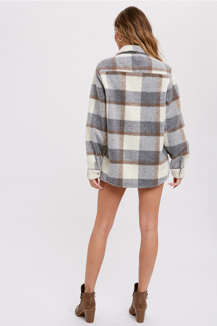 Grey Plaid Brushed Flannel Shacket