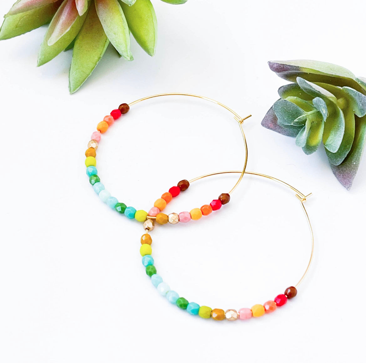 Large Ombre Beaded Hoops