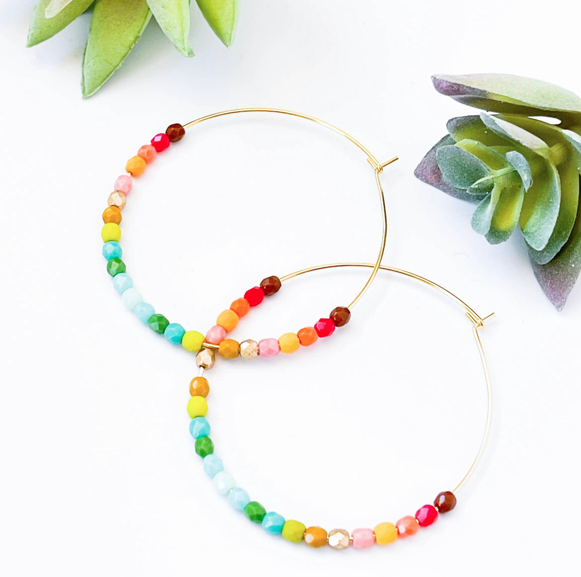 Large Ombre Beaded Hoops