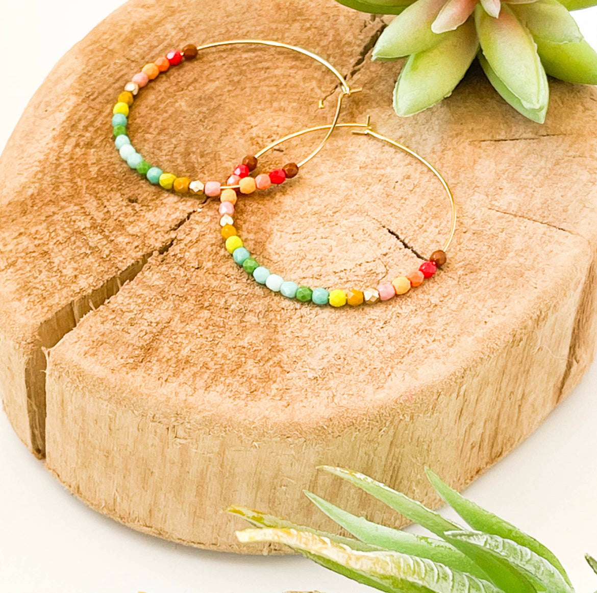 Large Ombre Beaded Hoops