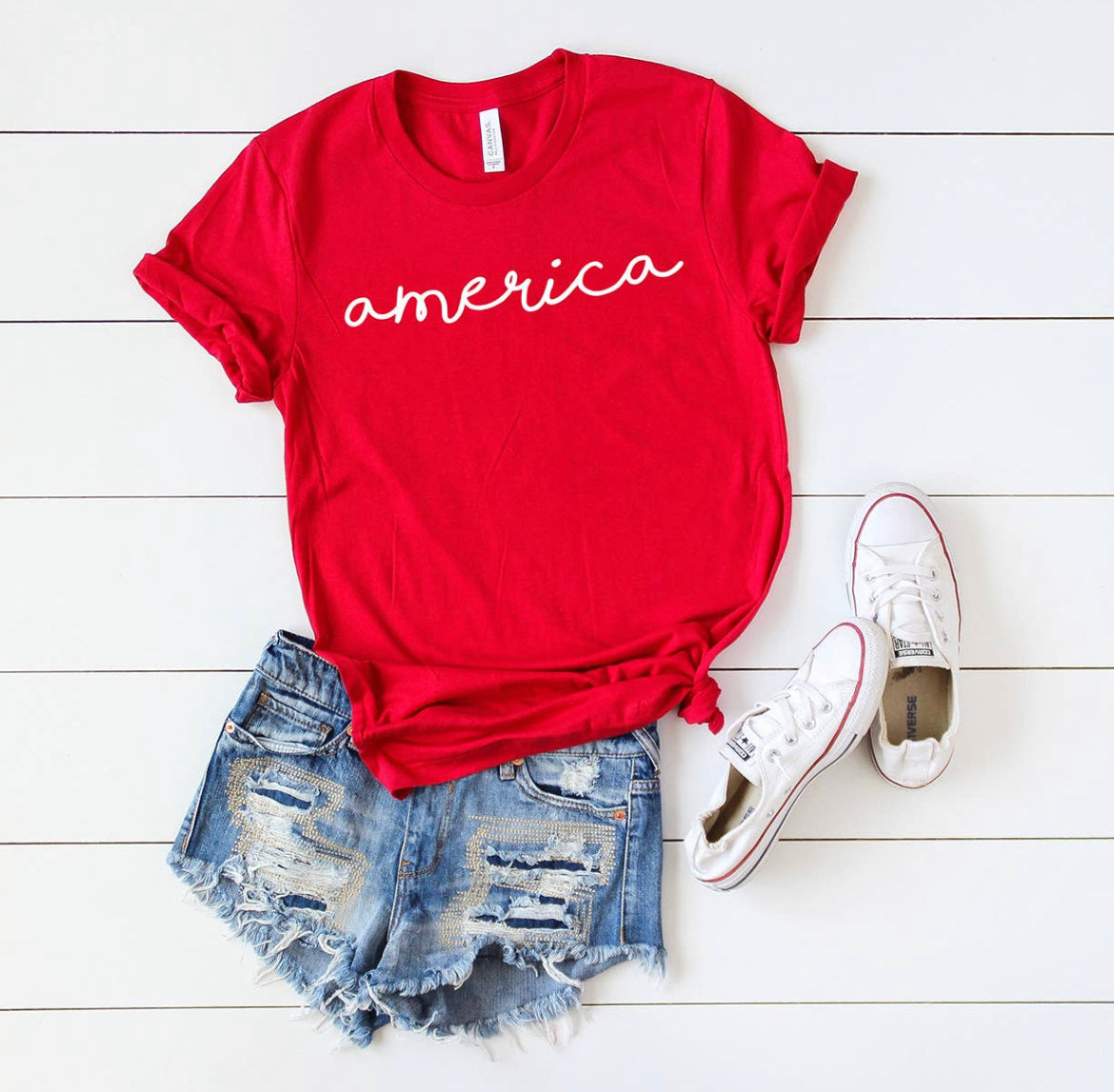 Red America Cursive Graphic Tee