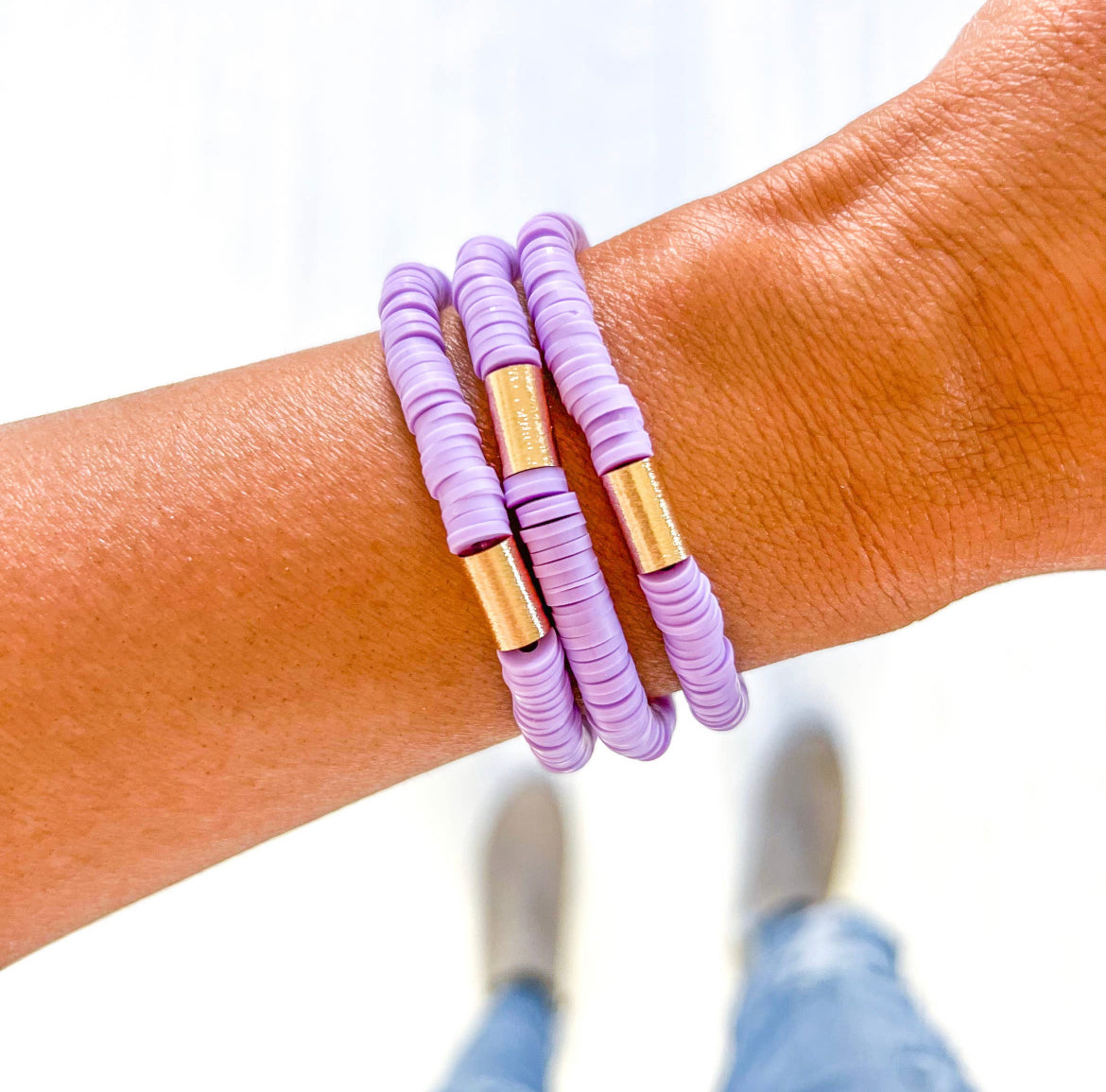 Lavender + Gold Heishi Bracelet