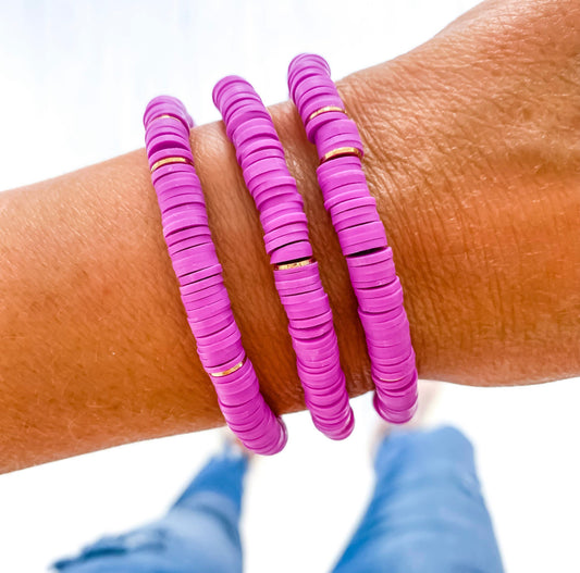 Fuchsia + Gold Heishi Bracelet