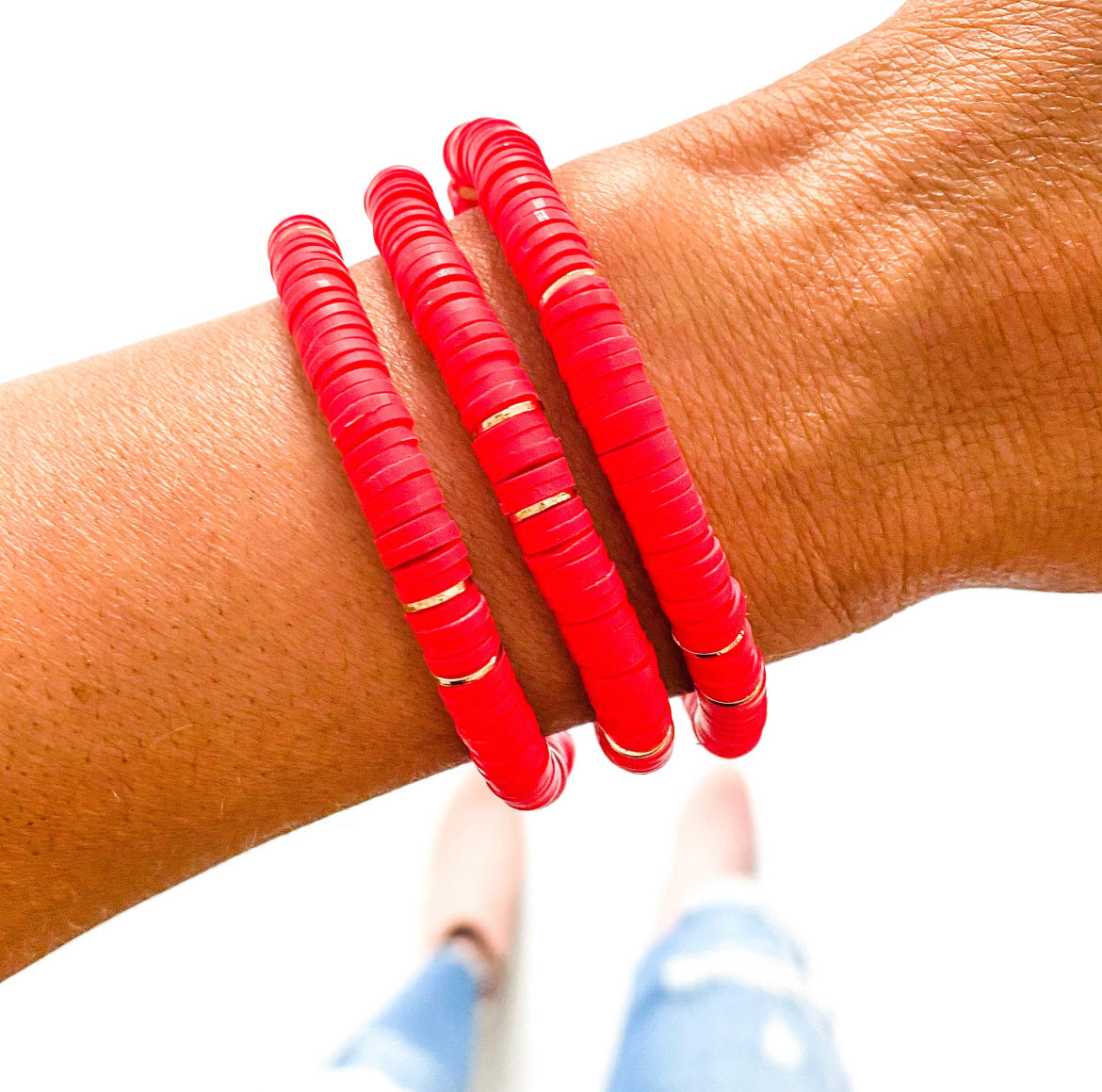 Red + Gold Heishi Bracelet